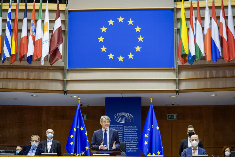 Fotografija 28: EP Plenary session - Ceremonie of the signature of the Joint declaration for the Conference of the Future of Europe