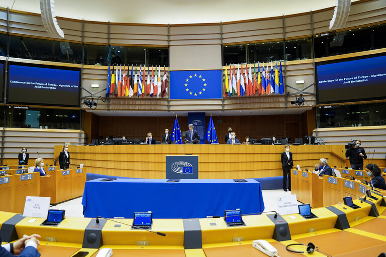 Fotografija 31: EP Plenary session - Ceremonie of the signature of the Joint declaration for the Conference of the Future of Europe