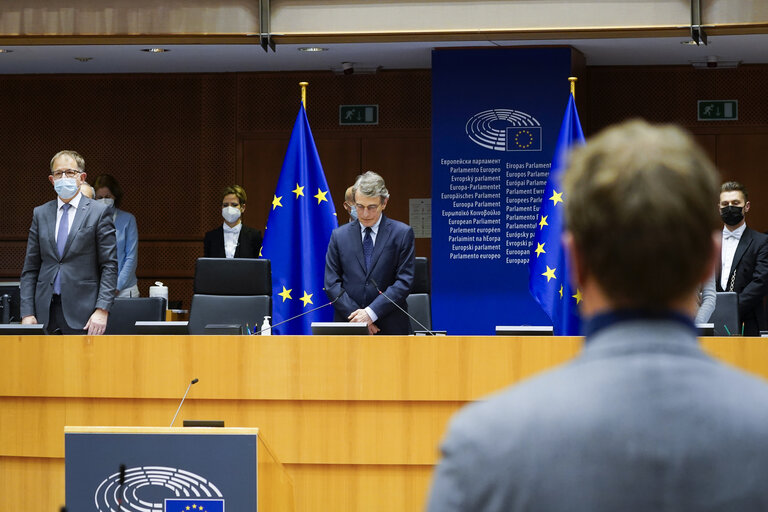 EP Plenary session- Resumption of session and order of business followed by a minute of silence on the assassination of Luca Attanasio the Italian Ambassador to the Democratic Republic of Congo