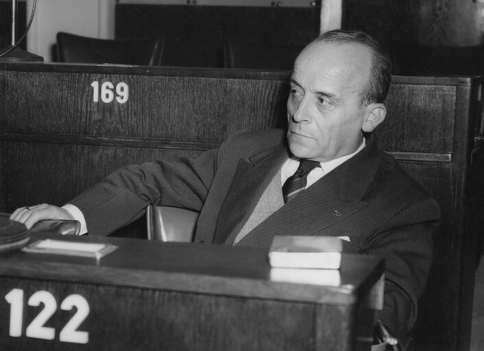 Jean FILLIOL during a session in Strasbourg, April 9, 1959.