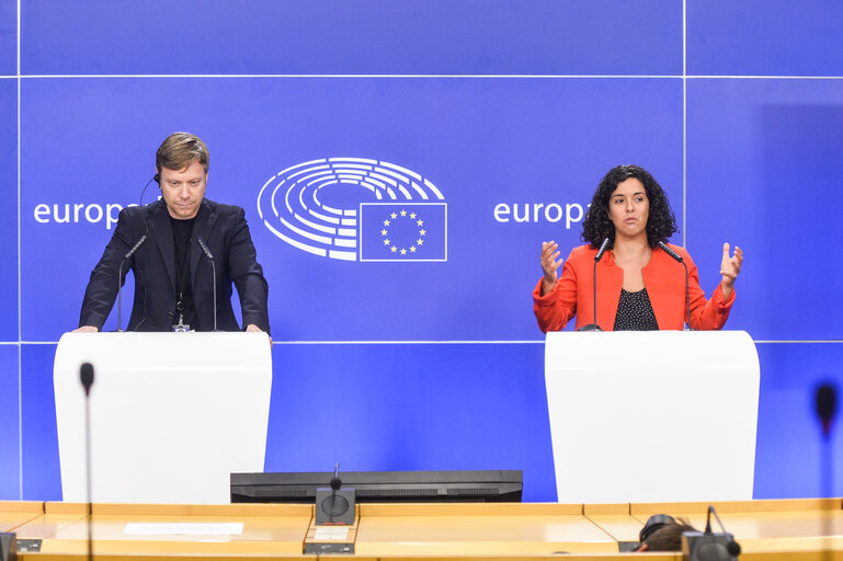 Briefing of the GUE/NGL group Co-Presidents during a plenary session in Brussels