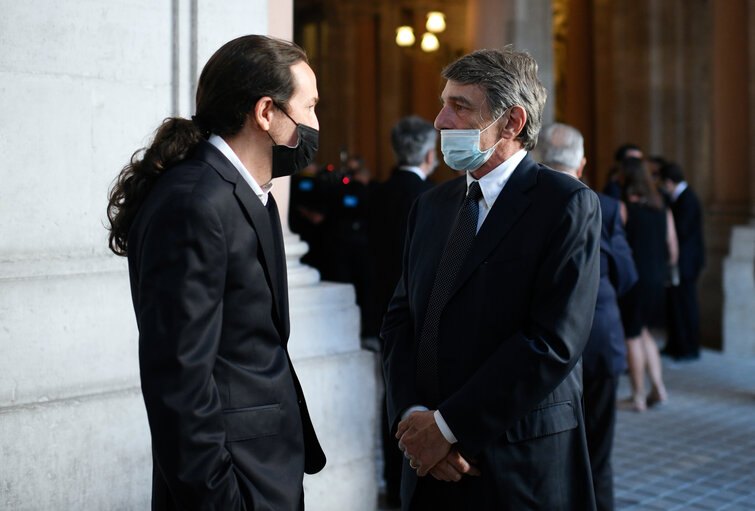 Visit of David SASSOLI, EP President to Madrid - Meeting with Pablo IGLESIAS, Second Deputy Prime Minister and Minister of Social Rights and 2030 Agenda at the Royal Palace in Madrid on July 16, 2020.