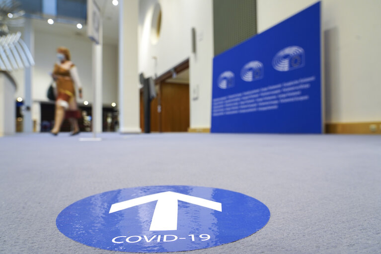 COVID-19 - Social distancing - Safety measures taken within EP Headquarters in Brussels to prevent spread of Coronavirus