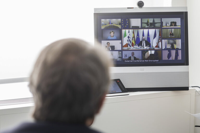 David SASSOLI, EP President during the EU Leaders' video conference on COVID-19