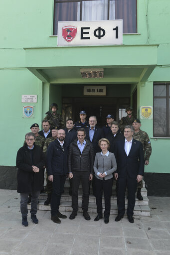 Fotagrafa 11: European Council President Charles MICHEL, European Commission President Ursula VON DER LEYEN and European Parliament President David SASSOLI in Greece- Landing at Orestiada. Visit to border post 1