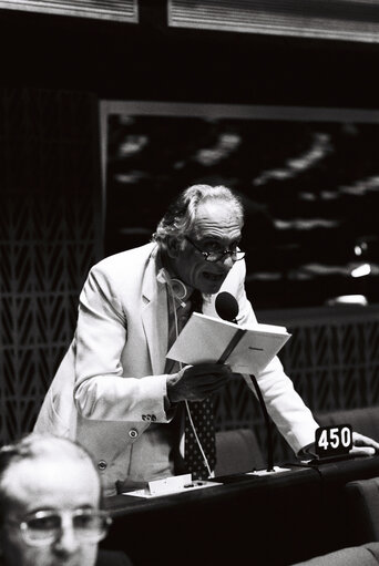 Suriet 36: The MEP Marco PANNELLA during a session in Strasbourg in July 1980.