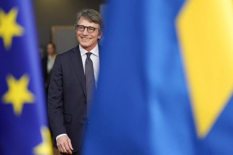 European Council - David SASSOLI, EP President, arrives at a European Summit in Brussels, January 20, 2020