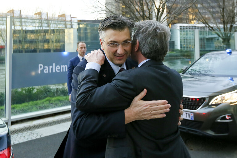 Foto 7: David SASSOLI, EP President welcomes Andrej PLENKOVIC, Croatian Prime Minister