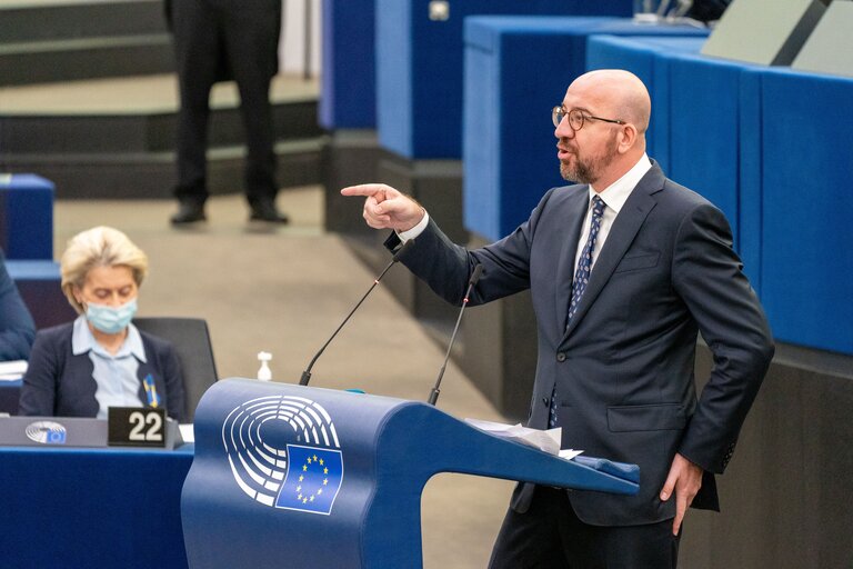 Fotografi 27: EP Plenary session - Conclusions of the European Council meeting of 24-25 March 2022: including the latest developments of the war against Ukraine and the EU sanctions against Russia and their implementation