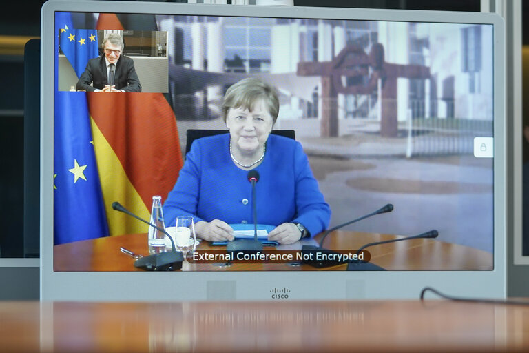 David SASSOLI, EP President meets with Angela MERKEL, German Chancellor -Videoconference meeting