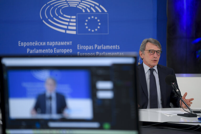 Nuotrauka 9: Press conference by David SASSOLI, EP President on the European Council (EUCO)