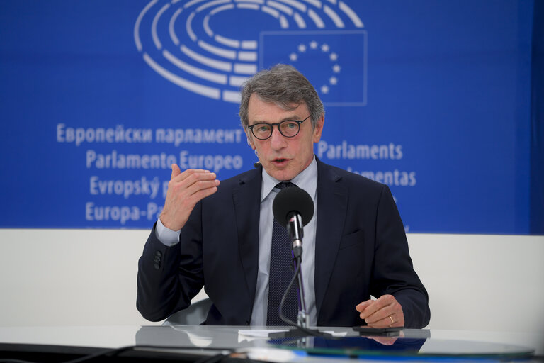 Fotagrafa 14: Press conference by David SASSOLI, EP President on the European Council (EUCO)