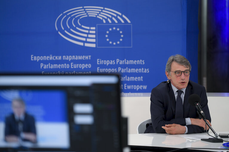 Φωτογραφία 16: Press conference by David SASSOLI, EP President on the European Council (EUCO)