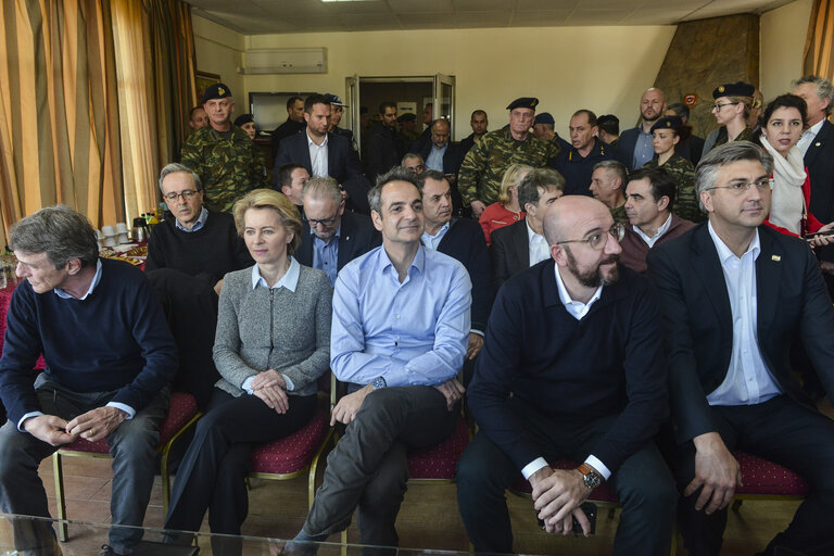 Fotagrafa 10: European Council President Charles MICHEL, European Commission President Ursula VON DER LEYEN and European Parliament President David SASSOLI in Greece- Landing at Orestiada. Visit to border post 1