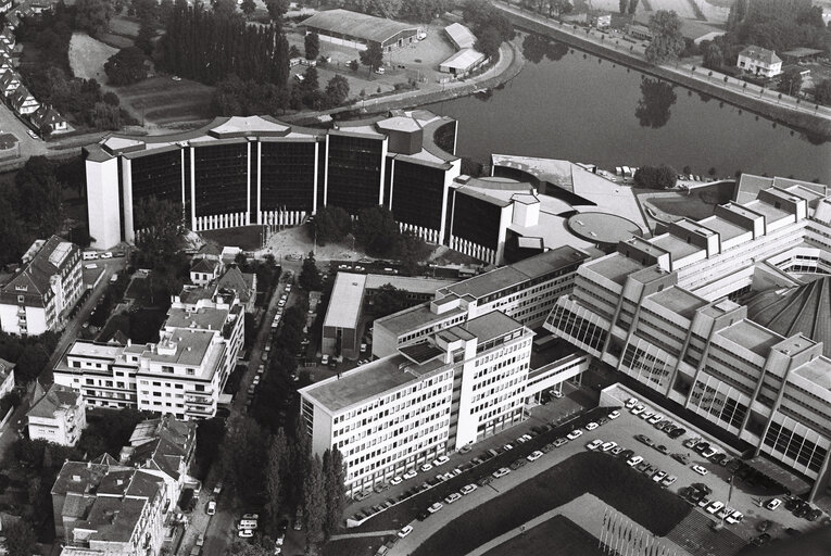 Aerial view of the EP building in Strasbourg