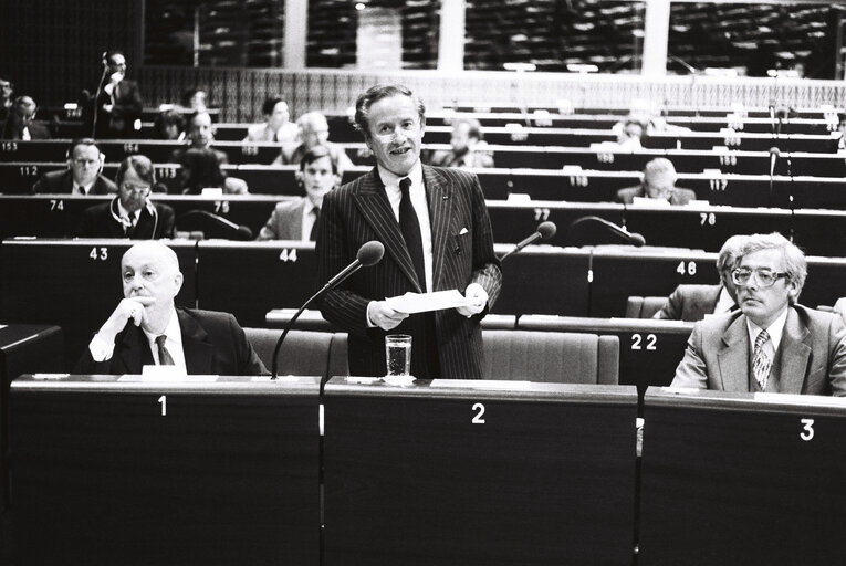 The European Commission President Gaston THORN during a session in  Strasbourg in July 1980.