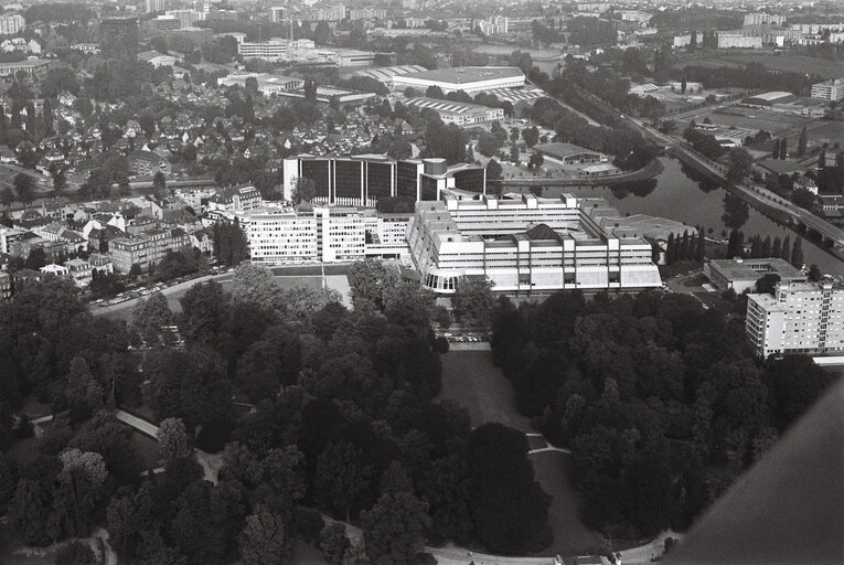 Aerial view of the EP building in Strasbourg