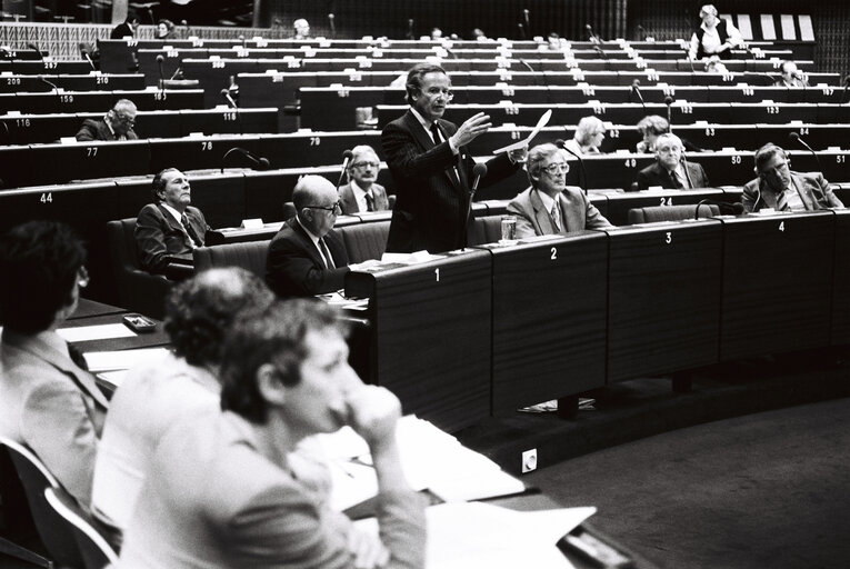 The European Commission President Gaston THORN during a session in  Strasbourg in July 1980.