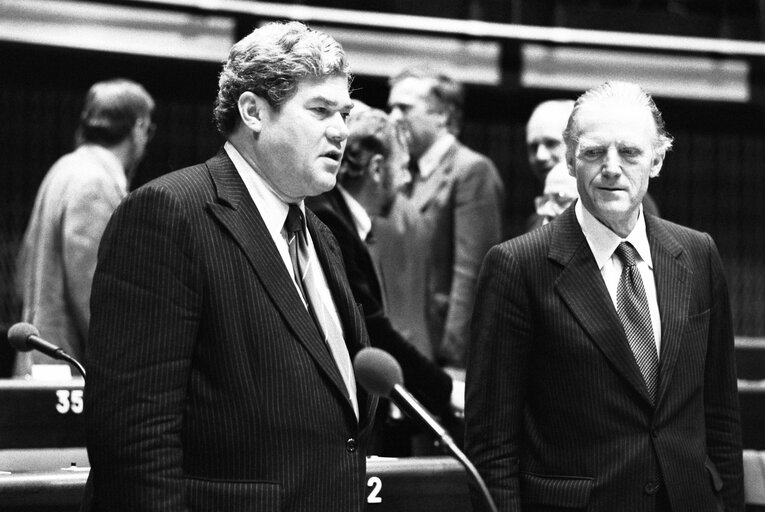 The MEP James JANSSEN VAN RAAY during a session in Strasbourg in July 1980.