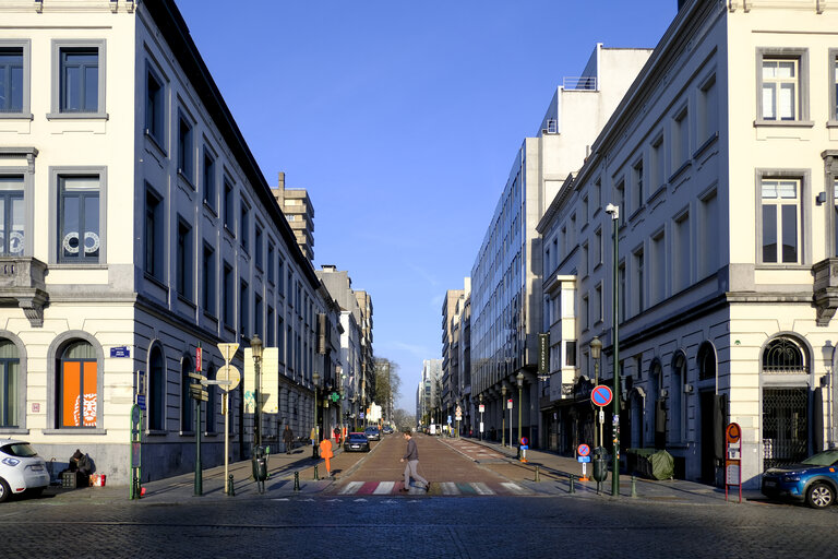 Empty streets of Brussels during lockdown period imposed by Belgian authorities to limit the spread of COVID-19 virus