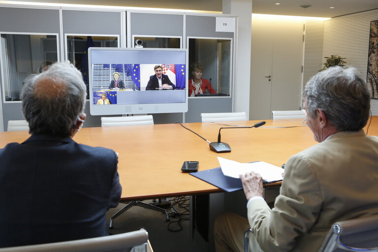 David SASSOLI, EP President meets with Ursula VON DER LEYEN, EC President and Andrej PLENCOVIC, Croatian Prime Minister