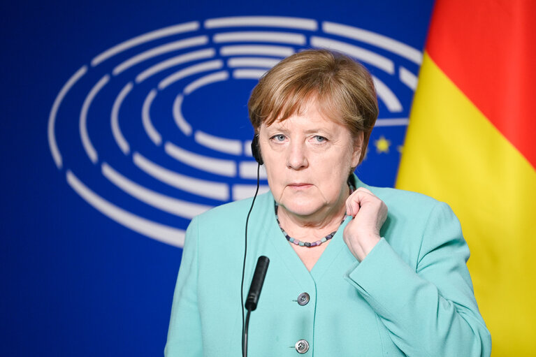 Photo 9 : Official visit of Angela MERKEL, German Chancellor for the Presentation of the programme of activities of the German Presidency - Statement