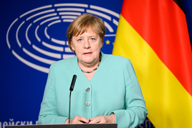 Photo 7 : Official visit of Angela MERKEL, German Chancellor for the Presentation of the programme of activities of the German Presidency - Statement