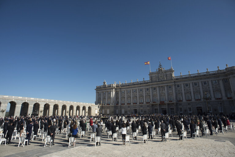 Visit of David SASSOLI, EP President to Madrid - State ceremony in memory of the victims of COVID-19 on the Plaza de la Armería del Palacio Real de Madrid on July 16, 2020.