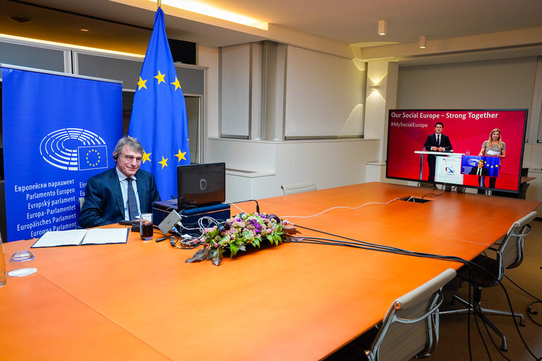 Suriet 5: David SASSOLI, EP President takes part in a video conference 'High-level panel: Upward convergence - What does it take in view of the crises  ?'  organised by Hubertus HEIL German Federal Ministry of Labour and social affairs.