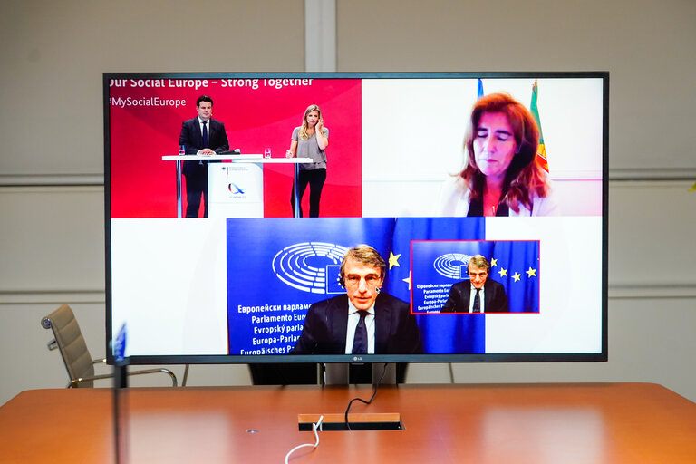 David SASSOLI, EP President takes part in a video conference 'High-level panel: Upward convergence - What does it take in view of the crises  ?'  organised by Hubertus HEIL German Federal Ministry of Labour and social affairs.