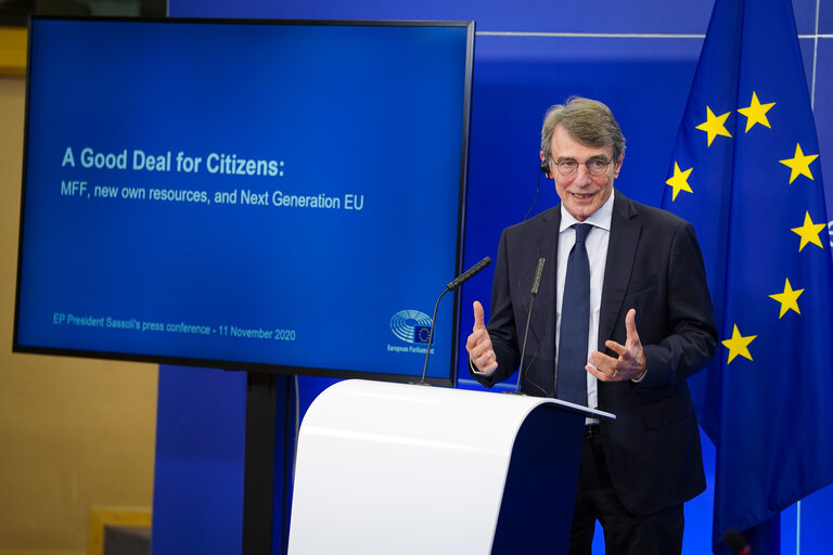 Foto 14: Press conference by David SASSOLI, EP President - EU long term budget - MFF