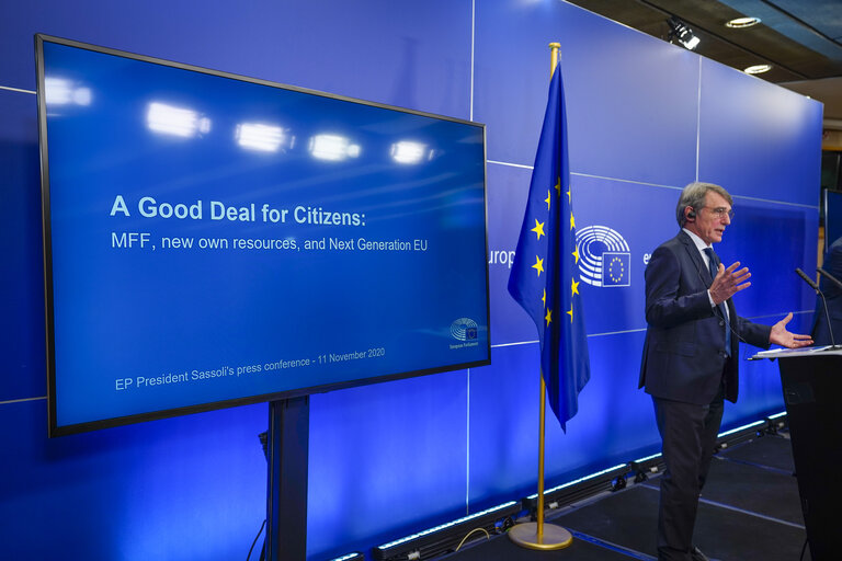 Foto 13: Press conference by David SASSOLI, EP President - EU long term budget - MFF