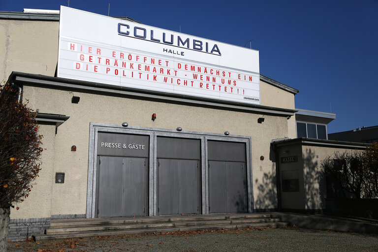 View of the Columbiahalle, a Berlin concert venue closed until further notice, during the second lockdown period imposed by the authorities to stop the spread of COVID-19 virus.