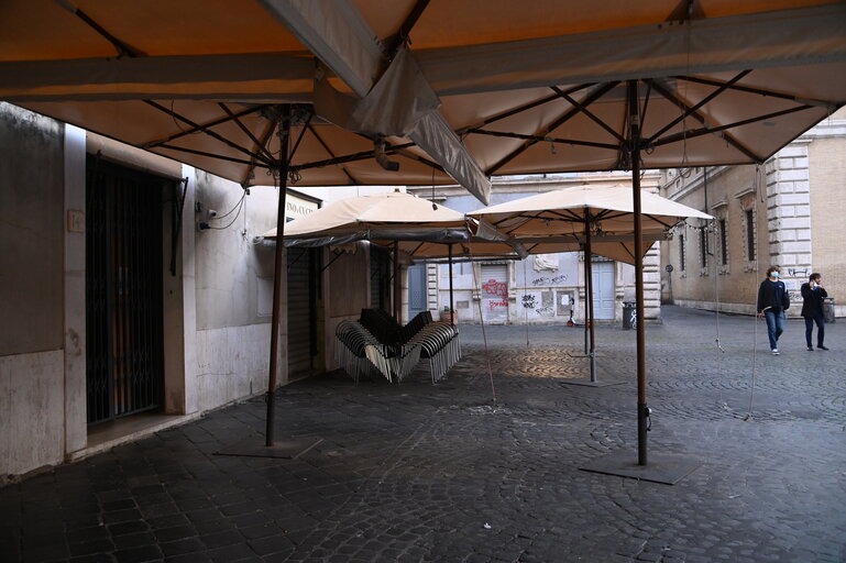 Empty streets of Rome during the second lockdown period imposed by the authorities to stop the spread of COVID-19 virus.