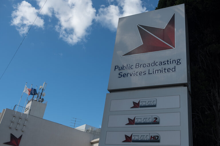 View of the building of the Public Broadcasting Service, Malta's National Television in Pieta, Malta, on October 14, 2020.