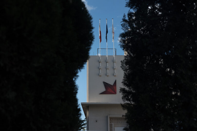 View of the building of the Public Broadcasting Service, Malta's National Television in Pieta, Malta, on October 14, 2020.