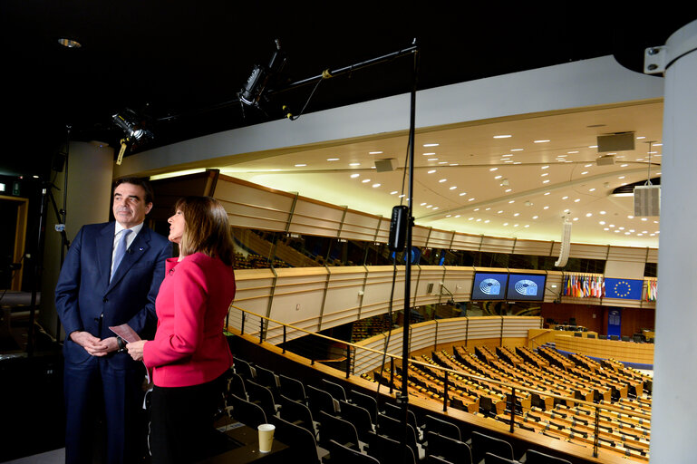 TVE daily information broadcast from the Hemicycle of the EP in Brussels
