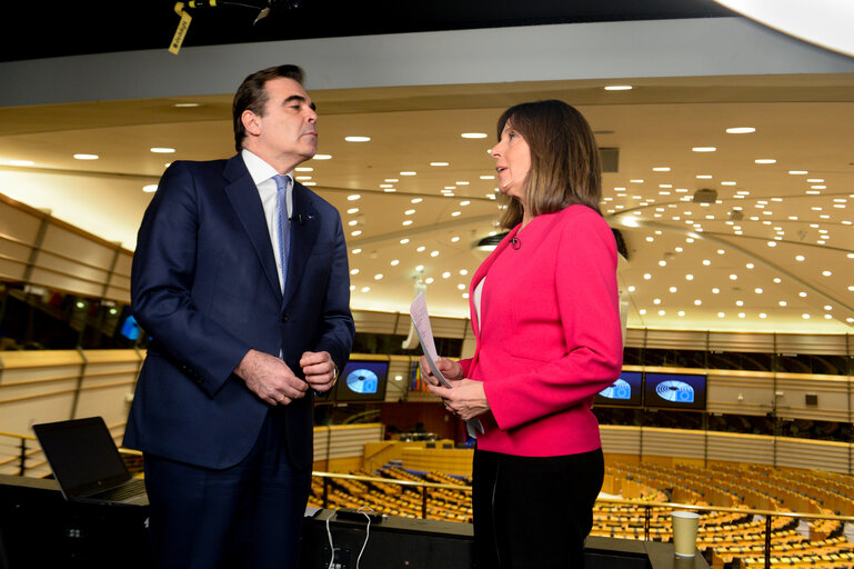 TVE daily information broadcast from the Hemicycle of the EP in Brussels
