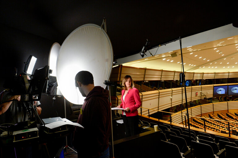 TVE daily information broadcast from the Hemicycle of the EP in Brussels