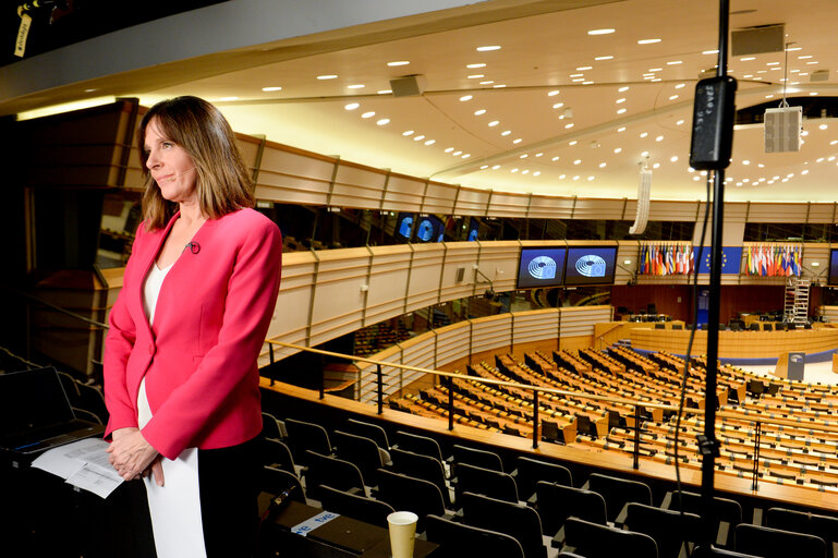 TVE daily information broadcast from the Hemicycle of the EP in Brussels