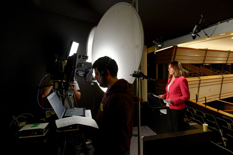 TVE daily information broadcast from the Hemicycle of the EP in Brussels
