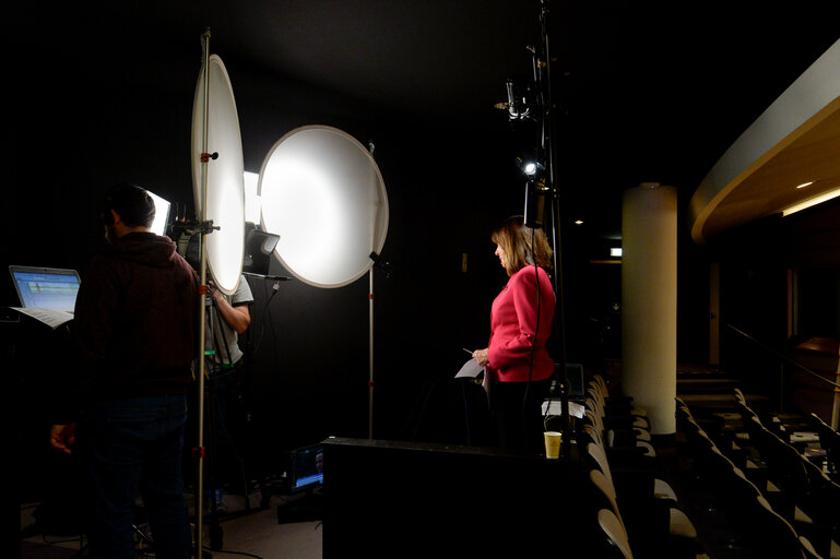 TVE daily information broadcast from the Hemicycle of the EP in Brussels