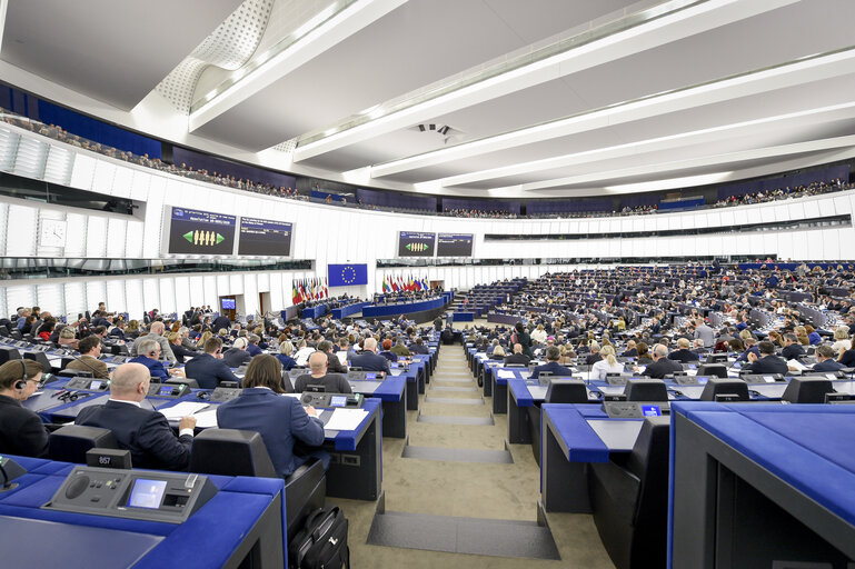 Billede 2: General view on the plenary chamber taken from the tribune in Strasbourg