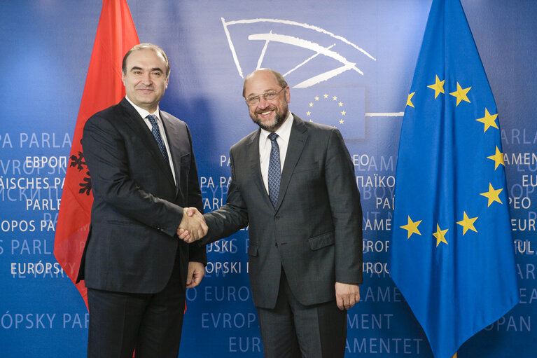 Fotografia 1: Martin SCHULZ - EP President meets with , Edmond HAXHINASTO, Deputy Prime Minister and Minister of Foreign Affairs of Albania