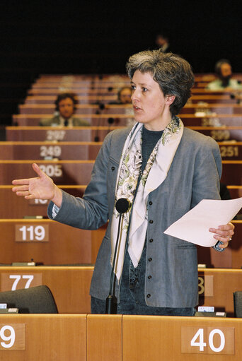 Fotografie 1: Portrait of MEP Kirsten M. JENSEN in the hemicycle during the Plenary Session at the EP in Brussels