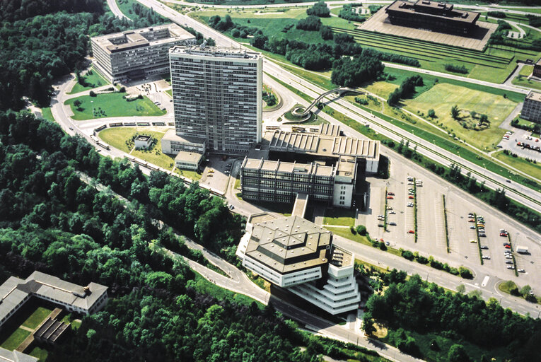 Aerial view of the EP building in Luxembourg.