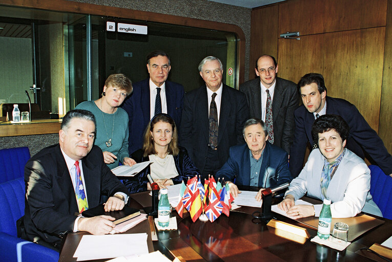 Foto 1: MEPs Anita Jean POLLACK, Arthur Stanley NEWENS, Michael ELLIOTT, Shaun Mark SPIERS, Robert EVANS, Richard BALFE, Carole TONGUE, Alfred LOMAS and Pauline GREEN at the European Parliament in Strasbourg