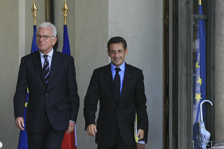 Foto 1: EP President at the meeting of the Conference of Presidents with the President of France and Acting President of the European Council.