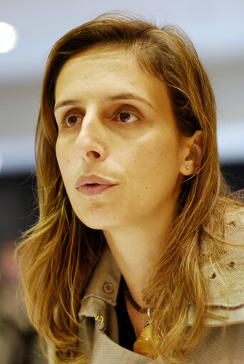 Jamila MADEIRA in a meeting at the EP in Brussels.