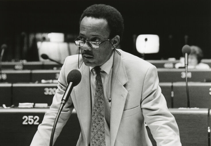 Снимка 1: Jean E. CRUSOL speaks in plenary session in July 1988